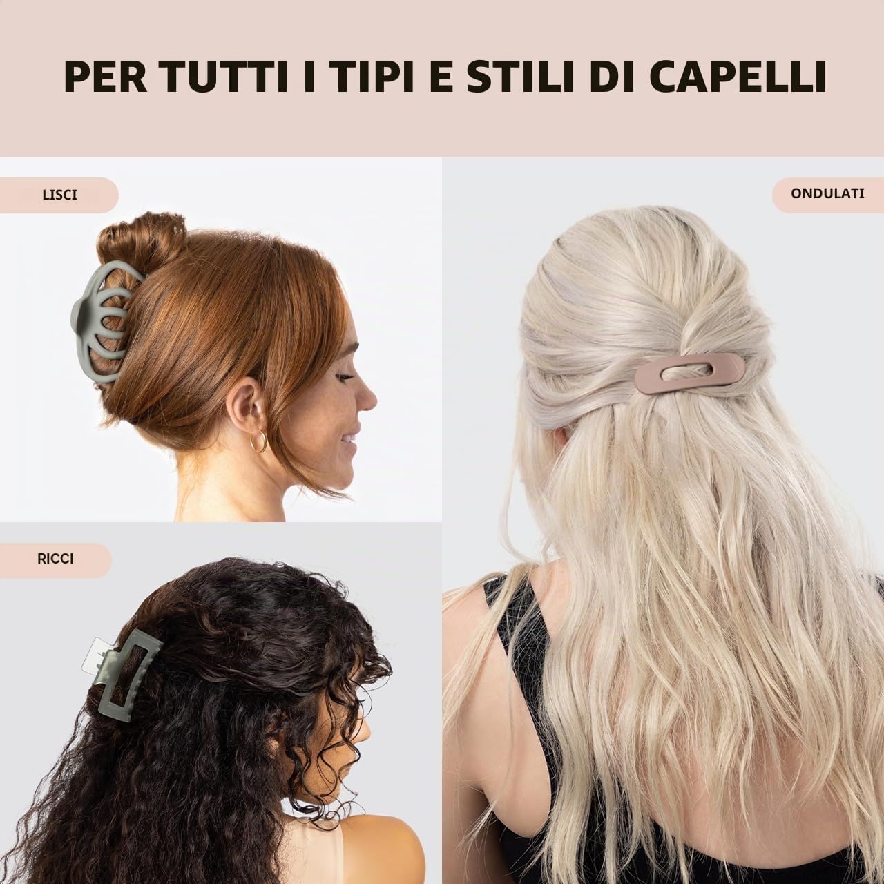 Detalle de Fermagli per capelli Kitsch grandi assortiti – trio ecologico per acconciature versatili