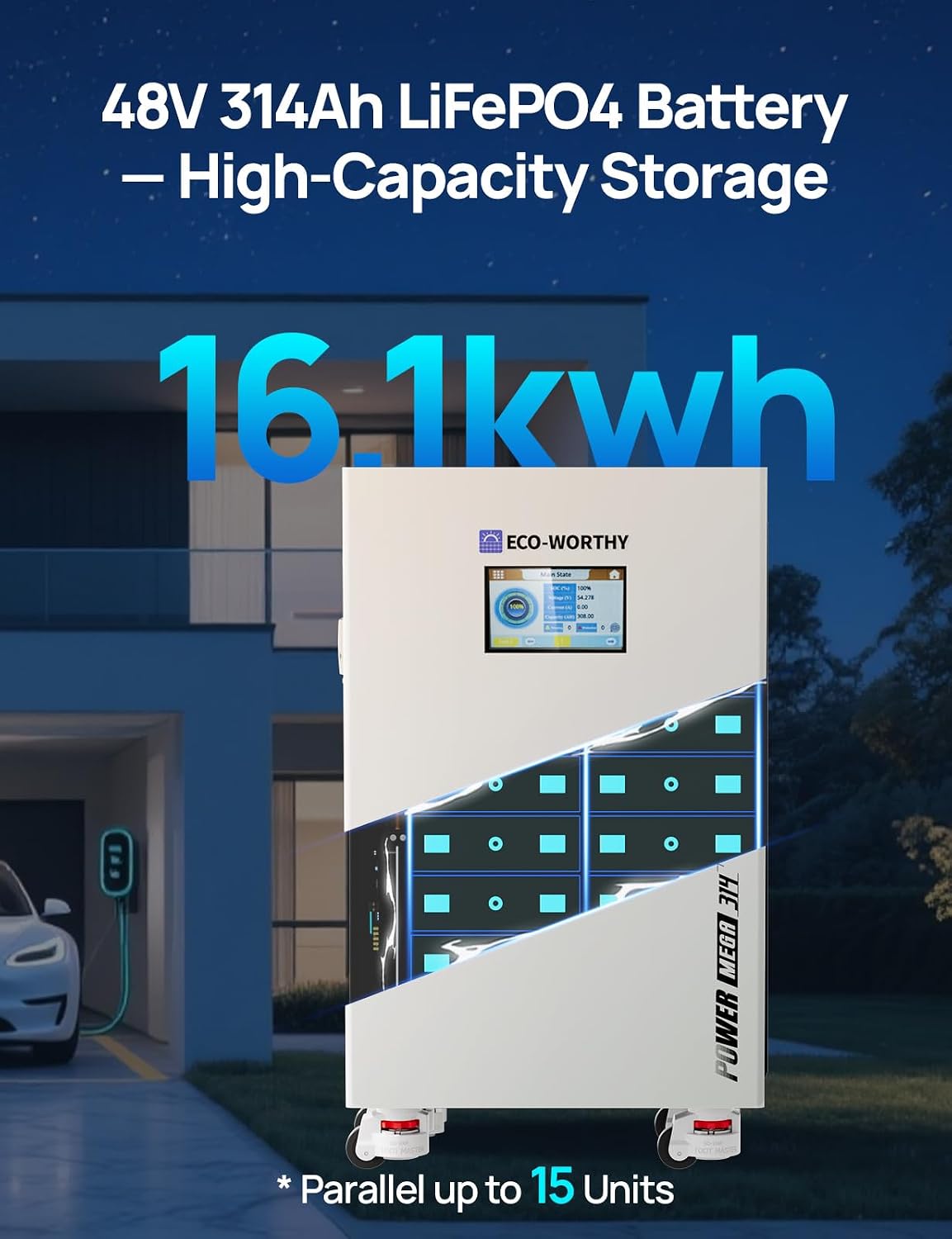 Detalle de ECO-WORTHY Powermega L03L314A-NKUS10KW-1 48V 314Ah LiFePO4 Storage System