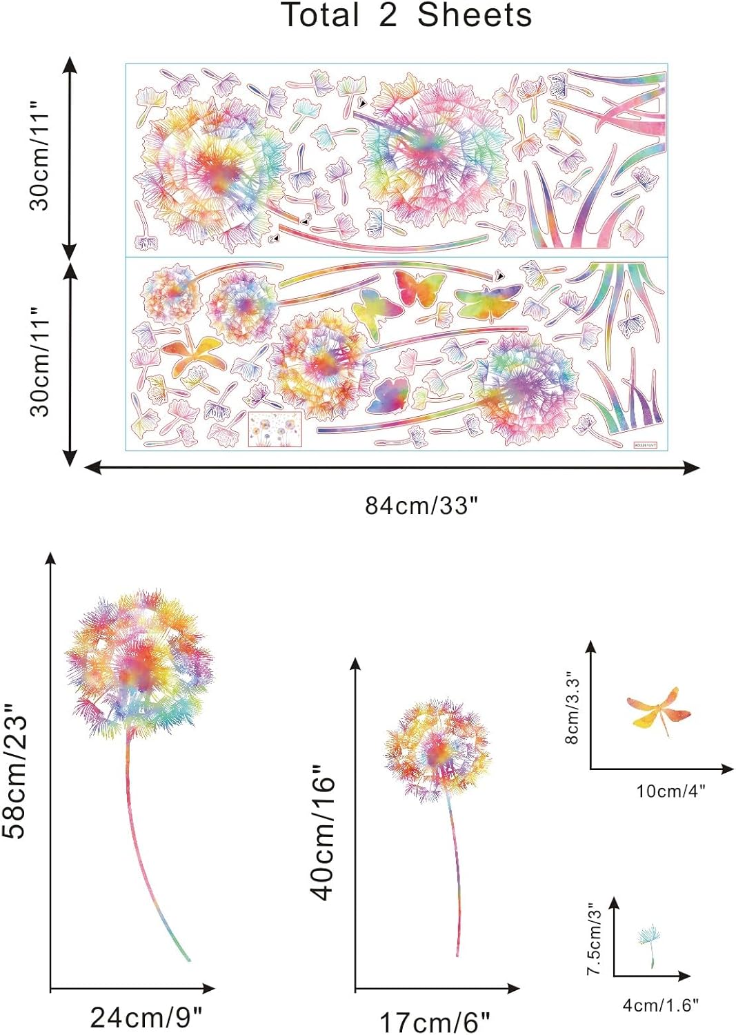 Thumbnail 6 de KAIRNE Größe Wandtattoo Pusteblume mit Blumen & Schmetterling – bunte Wandsticker für Kinderzimmer & Schlafzimmer