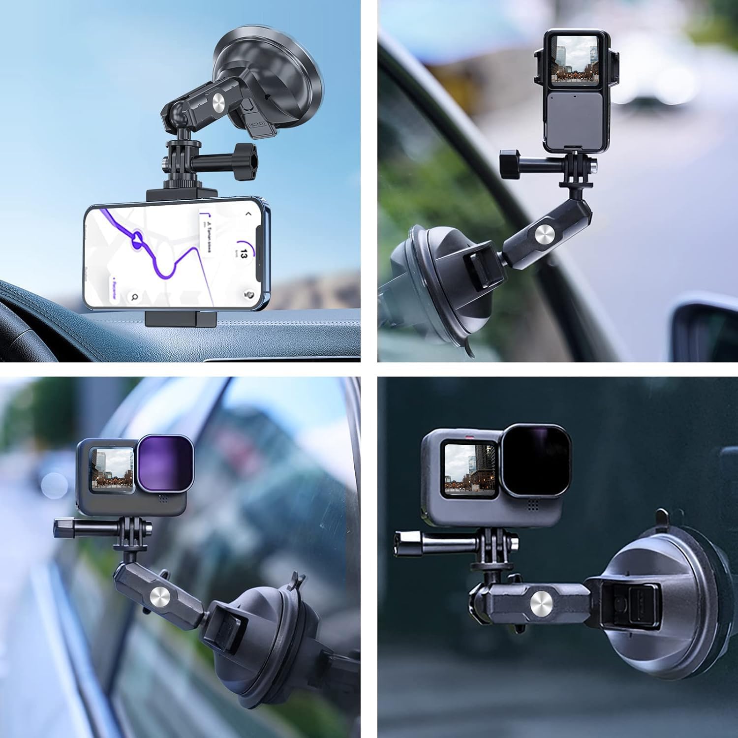 Thumbnail 5 de TELESIN Saugnapf Autohalterung für GoPro Hero, DJI Osmo Action und Insta360 – vielseitige Kfz-Halterung mit 360°-Auslage