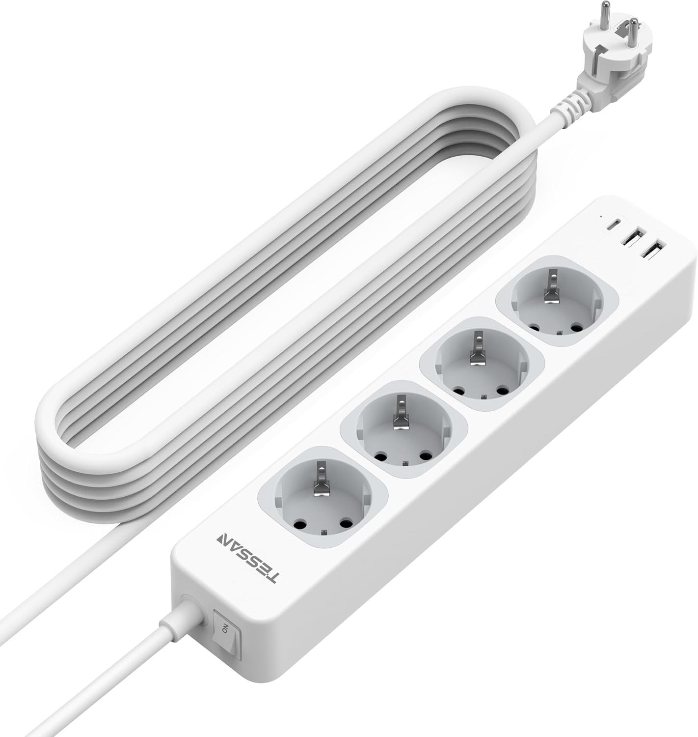 Detalle de TESSAN 4âfach Steckdosenleiste mit 5 m Kabel und USB đ