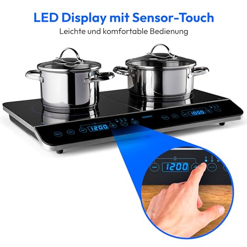 Detalle de MEDION MD 15324 Doppel-Induktionskochplatte – 3500 W, 2 Kochplatten, LED Display, schwarz