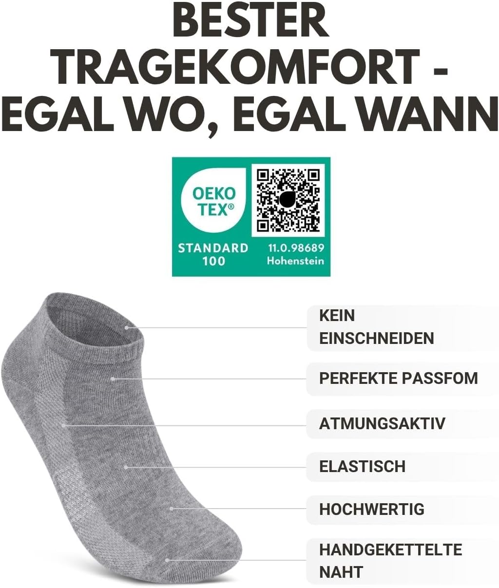 Detalle de 10 Paar kurze Sneaker-Socken aus Baumwolle für Herren & Damen (81% Baumwolle) – atmungsaktiv