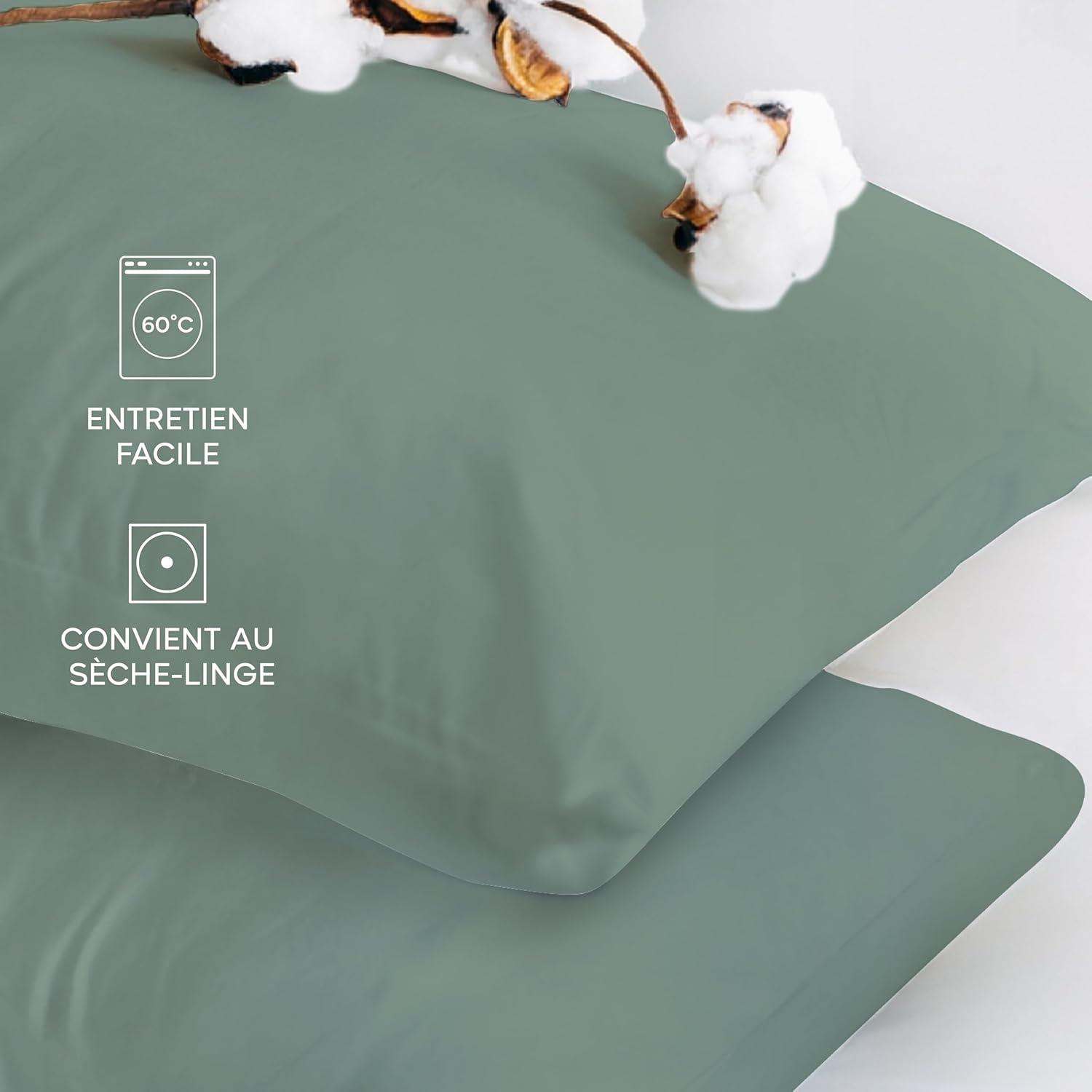 Thumbnail 5 de Twinzen® Taie Oreiller 60x60 (Lot de 2) – 100% coton jersey 150 g/m², fermeture éclair, certifiée Oeko-Tex
