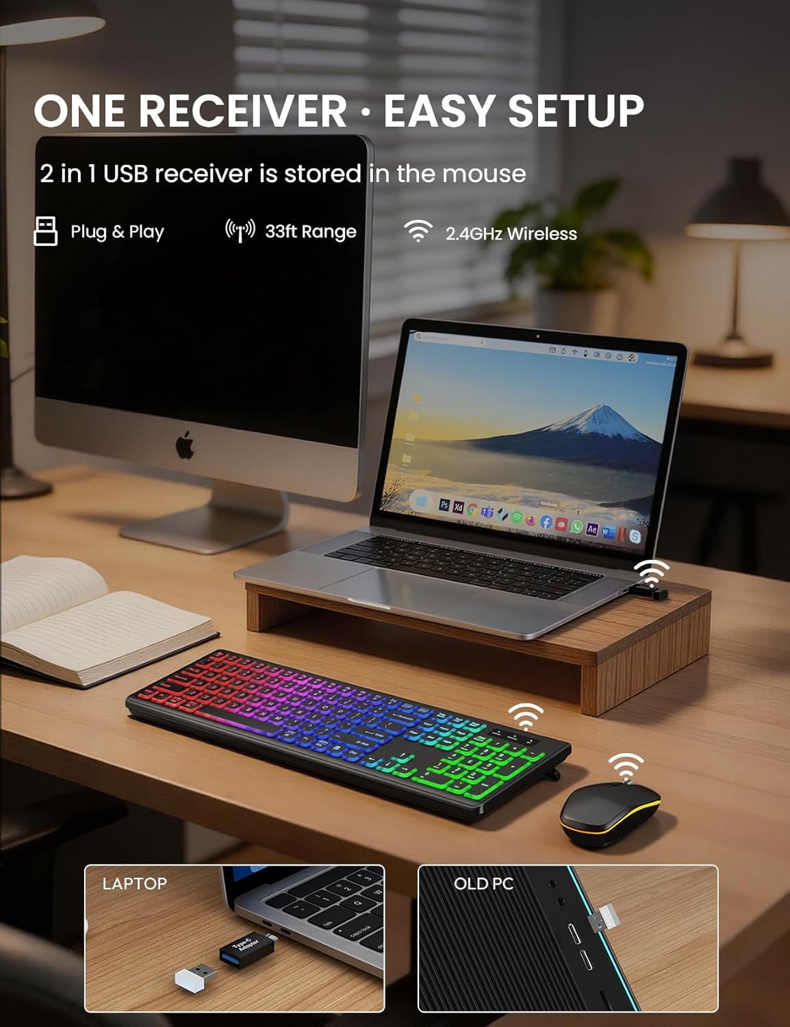 Thumbnail 2 de Trueque Wireless Keyboard and Mouse Combo full-size RGB Backlit
