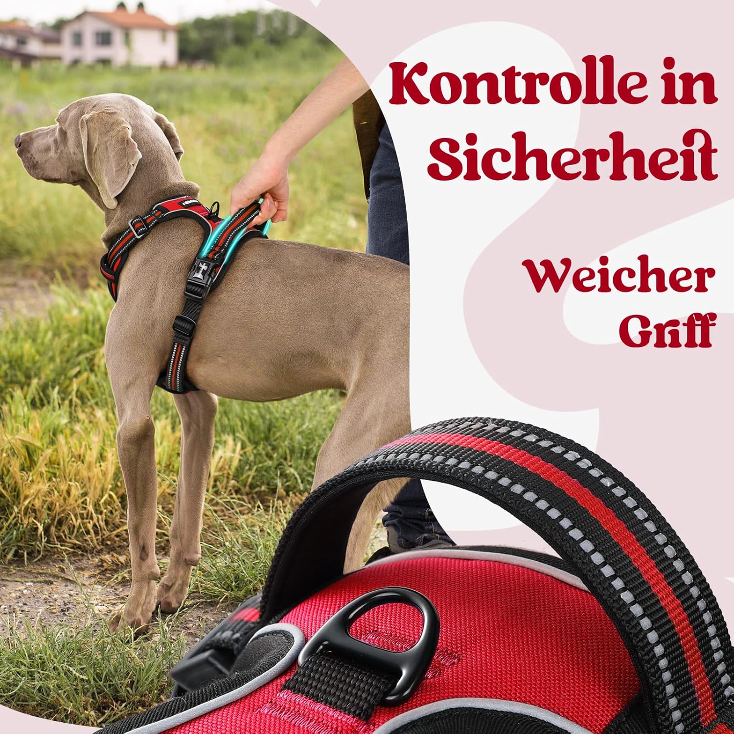 Thumbnail 4 de rabbitgoo Hundegeschirr für große Hunde, verstellbar, rutschfrei ohne Zug & Würgen (rot, XL)