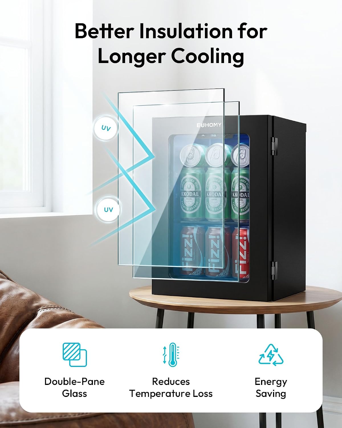 Detalle 2 de EUHOMY FWC008-11 18L Beverage Refrigerator with Compressor Cooling and LED Light