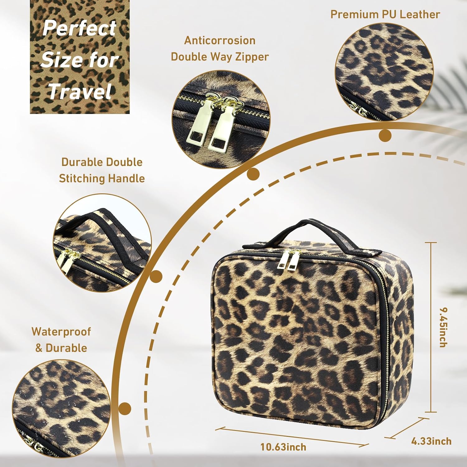 Thumbnail 3 de Makeup Bag with Light Up Mirror – Leopard, Travel Case with Adjustable Brightness