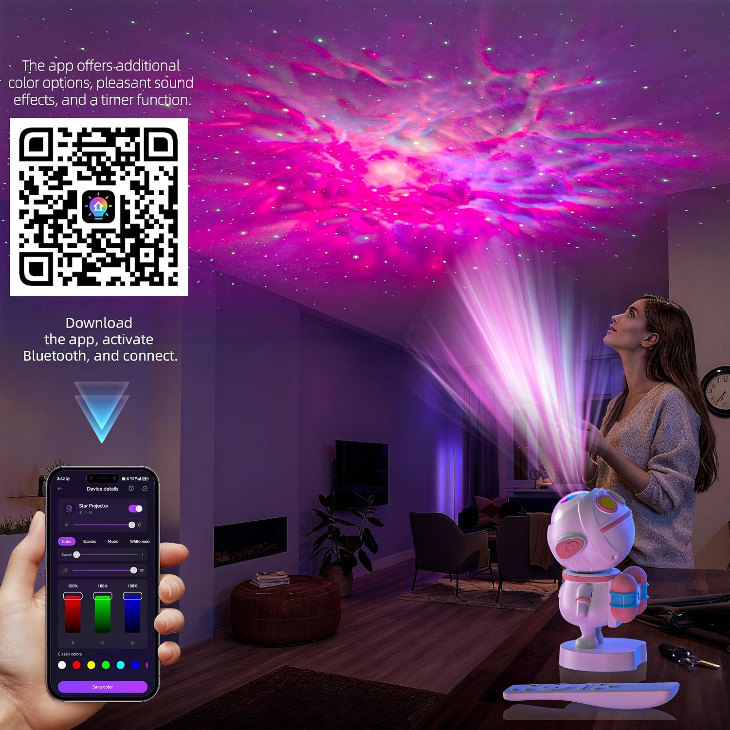 Detalle 2 de Astronaut Galaxy Projector 360° adjustable