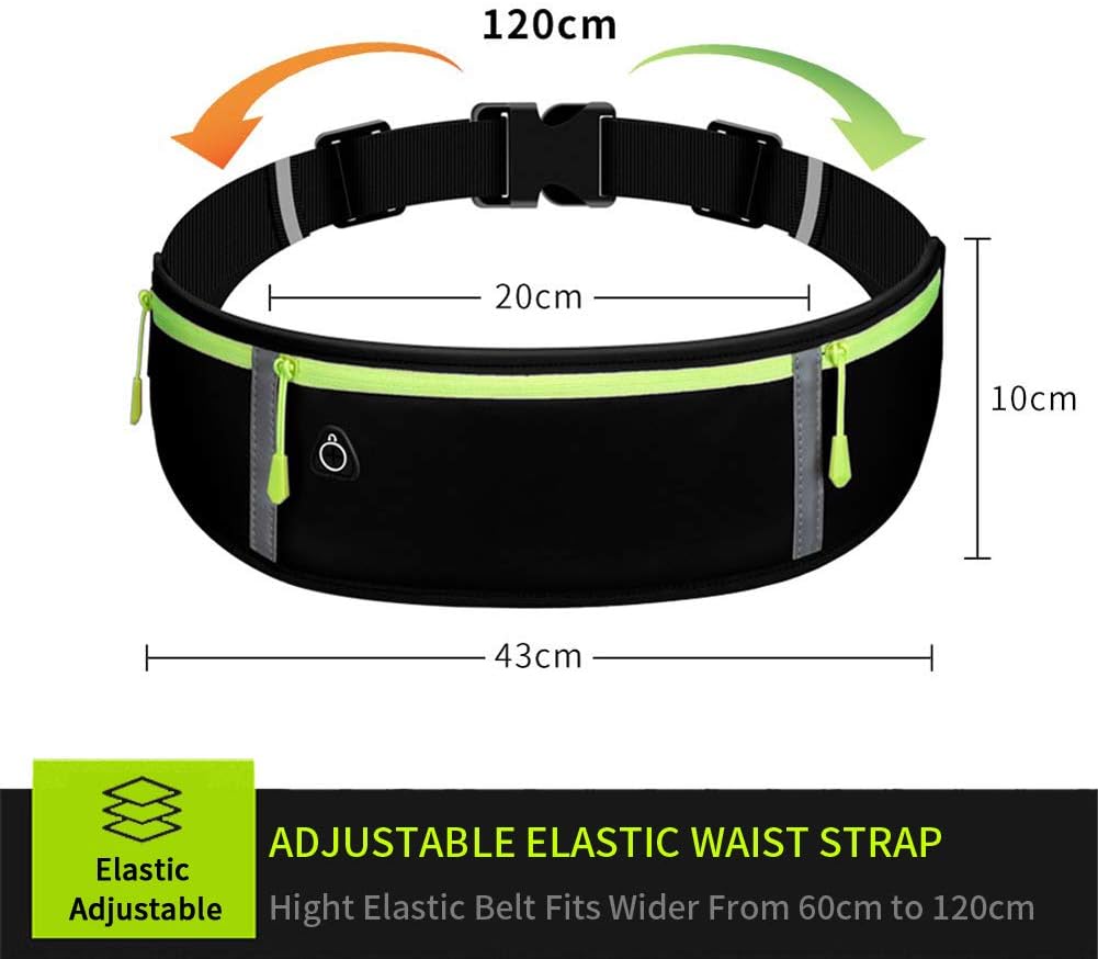 Detalle de GORWRICH running belt waistpack with waterproof adjustable elastic strap and reflective strips