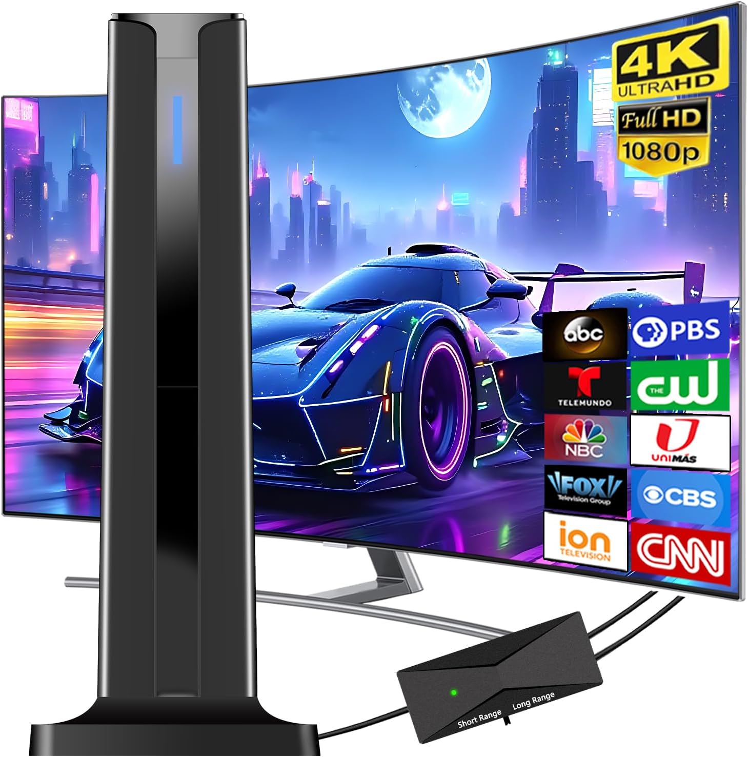 Digital TV Antenna Indoor: 360° HD Reception with Magnetic Base for Smart TVs