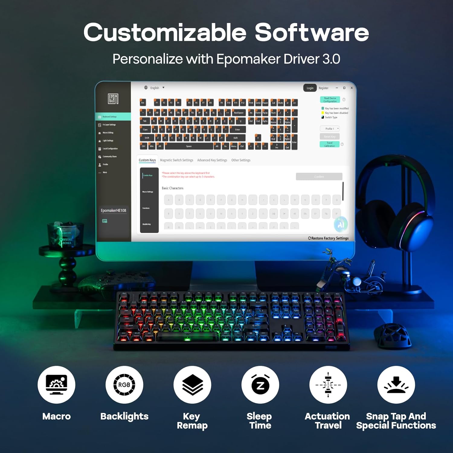 Thumbnail 6 de EPOMAKER HE108 Wireless Gaming Keyboard: 8K Polling, 128K Scan Rate, Hall Effect Precision