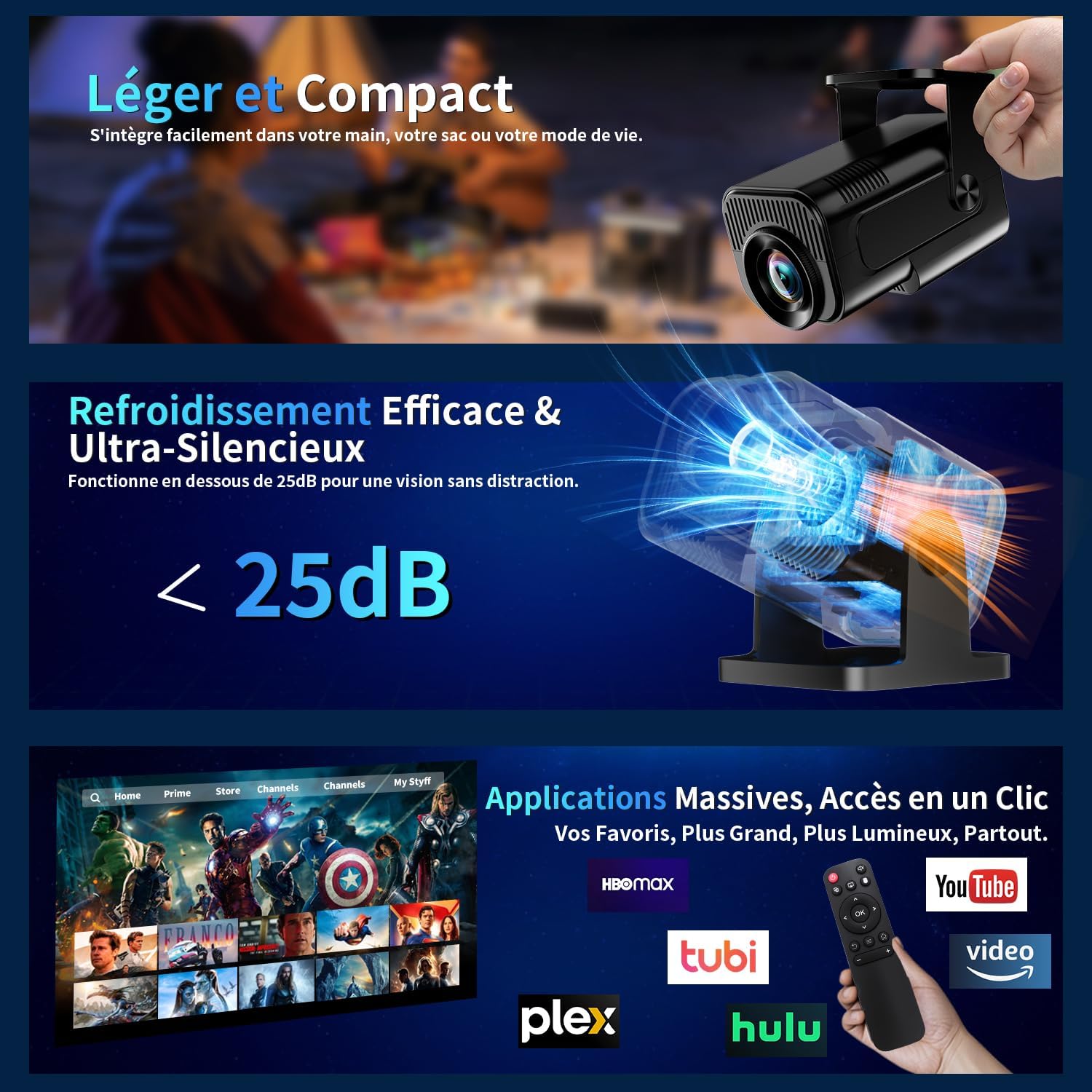 Thumbnail 2 de [App intégrée] Vidéoprojecteur 4K1080P 2026 Upgraded Mini Projecteur avec WiFi6 et Bluetooth5.2