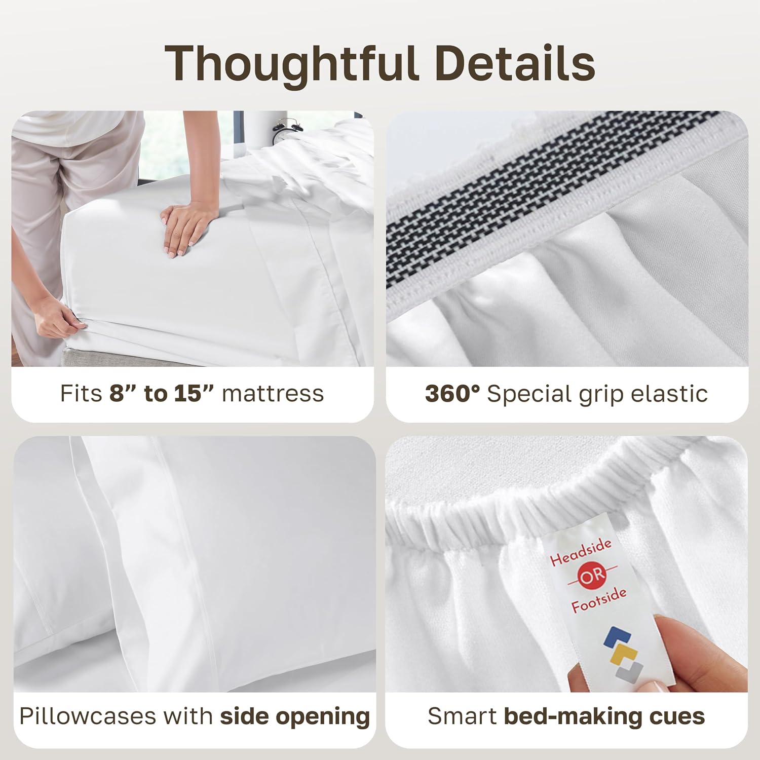 Detalle de California Design Den Split King Sheet Set for Adjustable Bed (Buttery Soft 800-Thread Count Cotton Sateen) - White