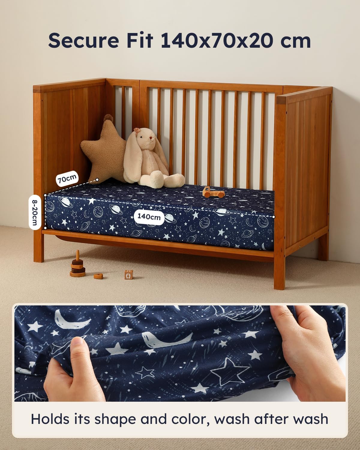 Thumbnail 2 de Unnivoll Cot Bed Sheets 140 x 70 cm fitted 3-pack dark blue