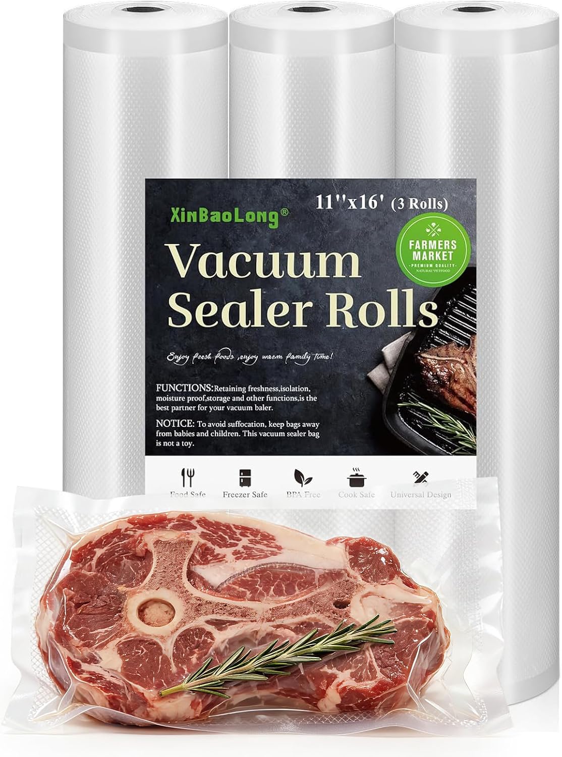 Detalle de Vacuum Sealer Bags For Food 6-Pack 11" x 20' rolls