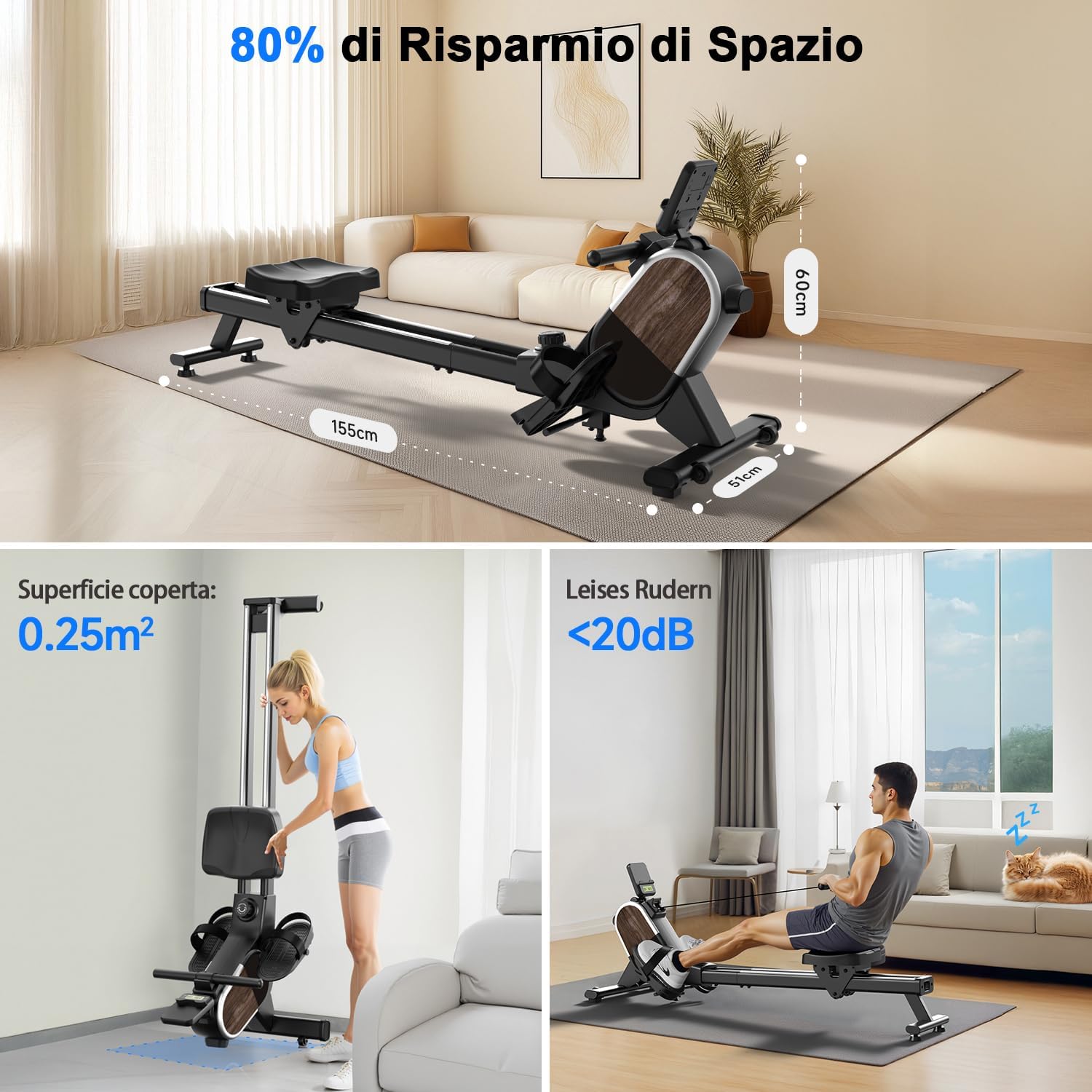 Thumbnail 4 de CHAOKE Vogatore magnetico per casa con 16 livelli di resistenza, guida doppia e app (monitor Bluetooth, portata 160 kg)