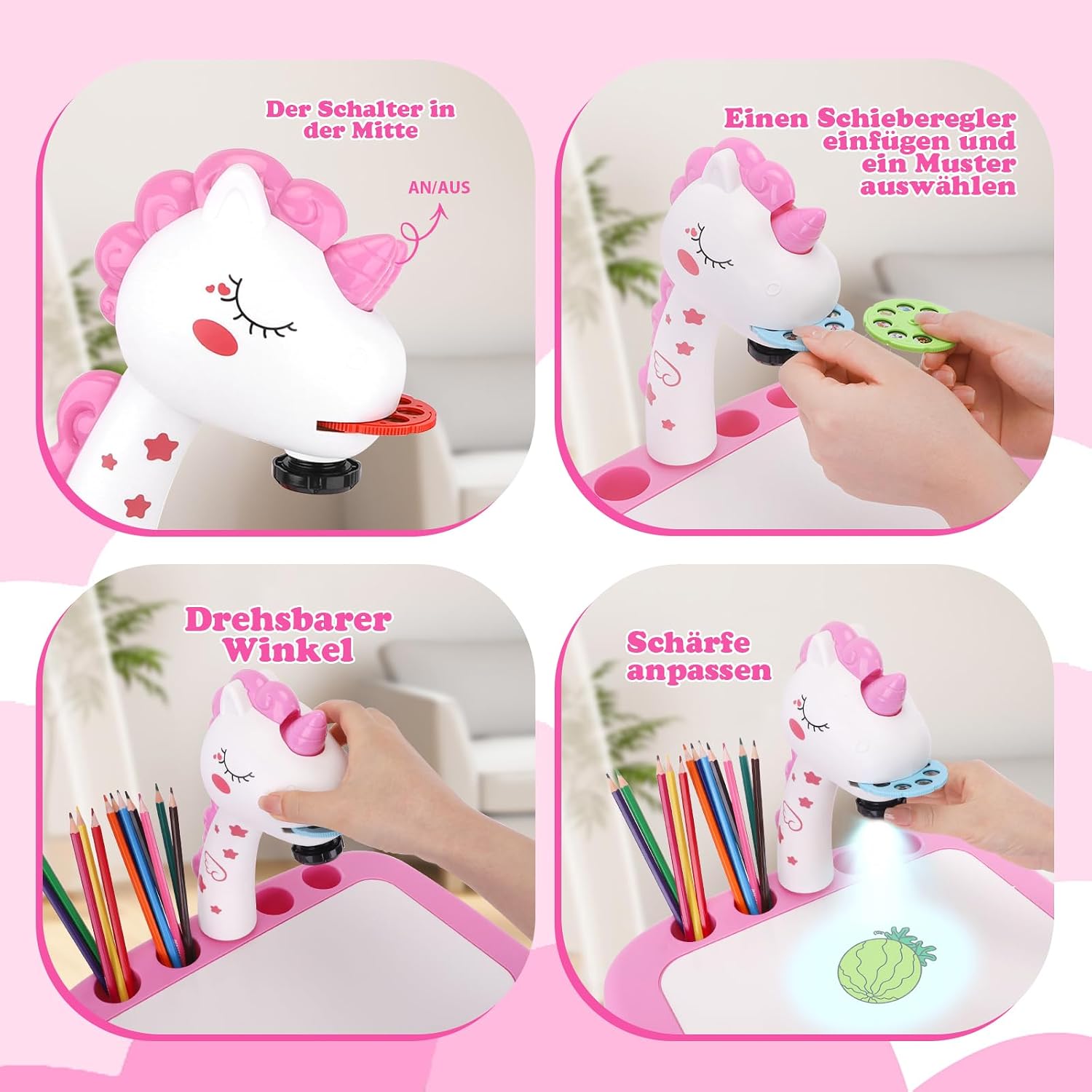 Detalle 1 de Einhorn Zeichenprojektor für Mädchen 72 Motive