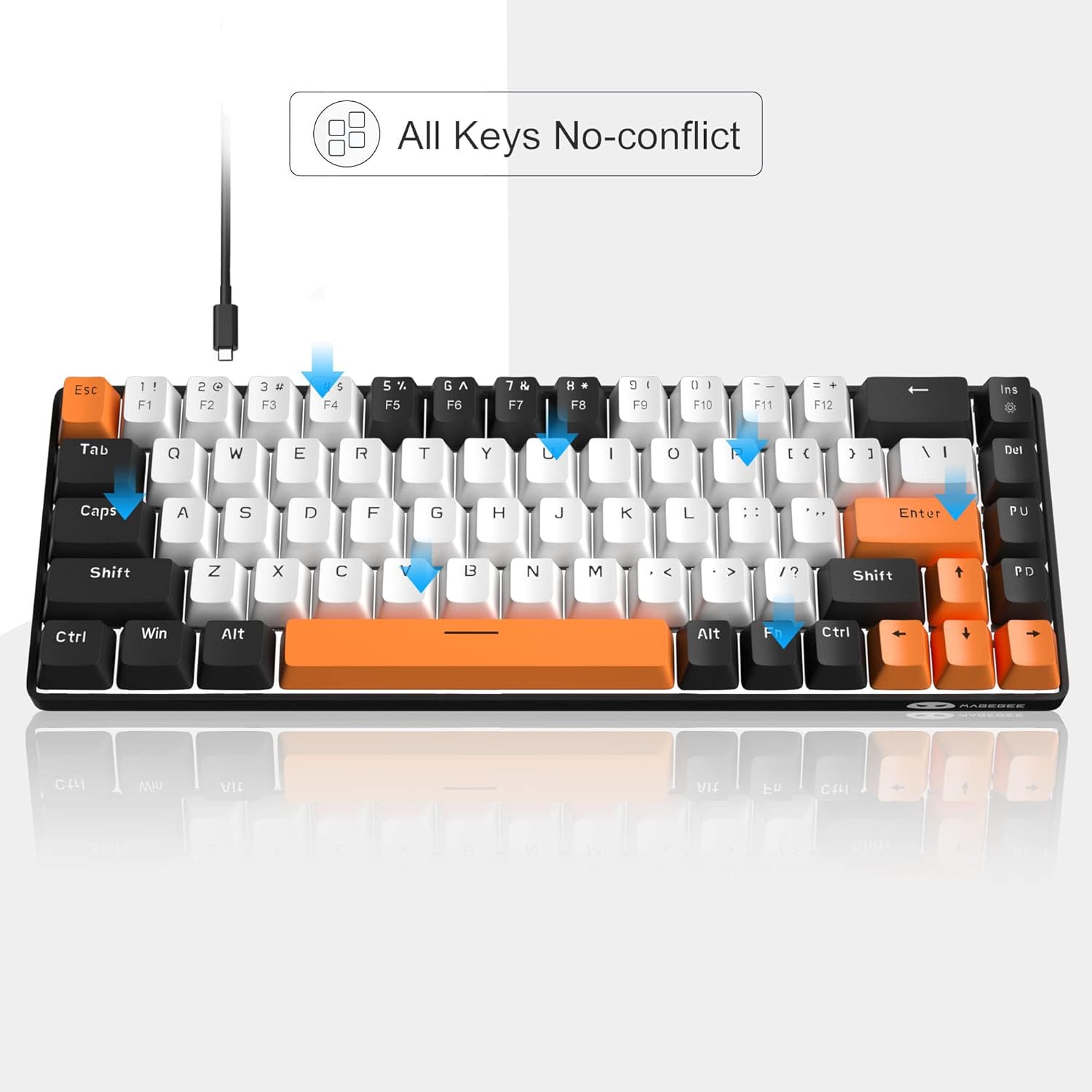 Detalle 1 de MageGee Portable 60% Gaming Mechanical Keyboard (MK-Box) – Ice Blue LED Backlit, Red Switch, 68-Key Wired