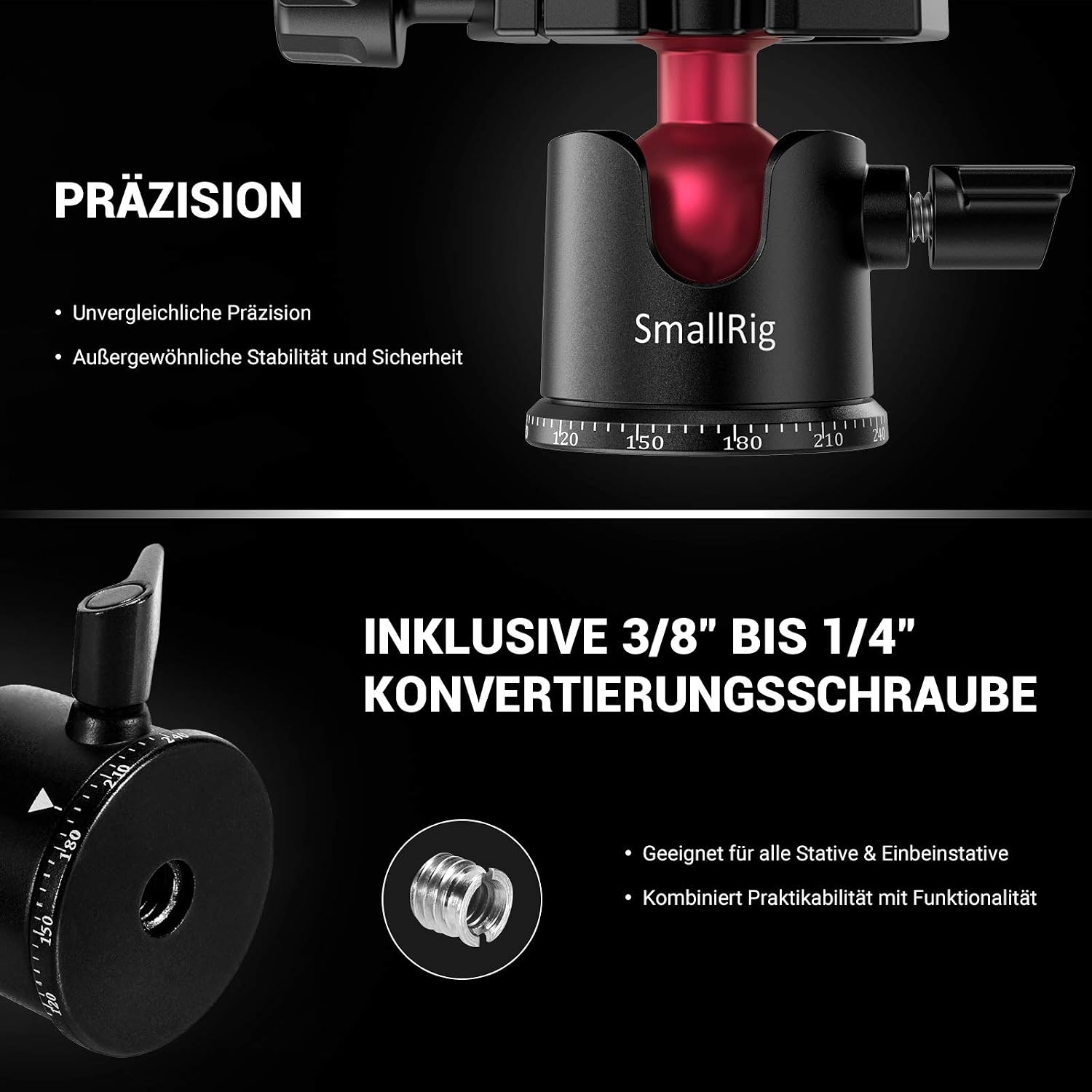 Detalle 2 de SMALLRIG Mini-Kugelkopf 360° Panorama BUT2665 mit 1/4" Gewinde & Schnellwechselplatte