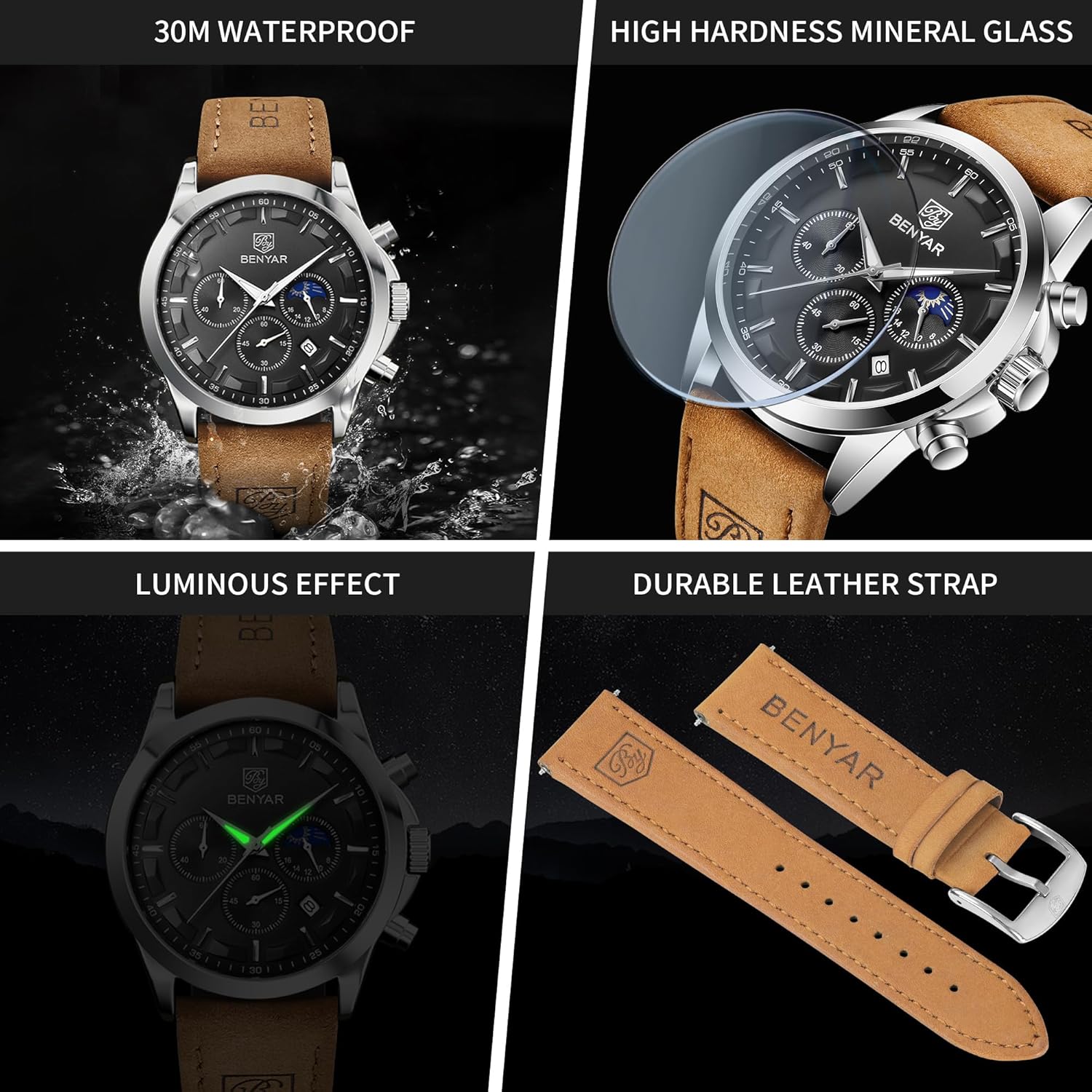 Thumbnail 5 de BENYAR Herrenuhr Chronograph Quarz – Elegant, zuverlässig und wasserdicht