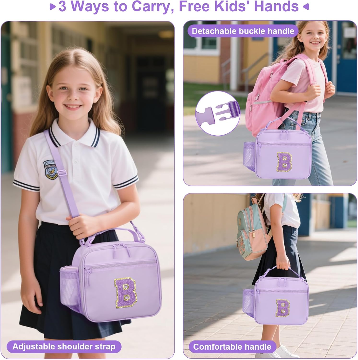 Thumbnail 3 de CLOUDWINGS Kids Initial Lunch Bag: Reusable Insulated Lunch Box for Girls – Purple-B
