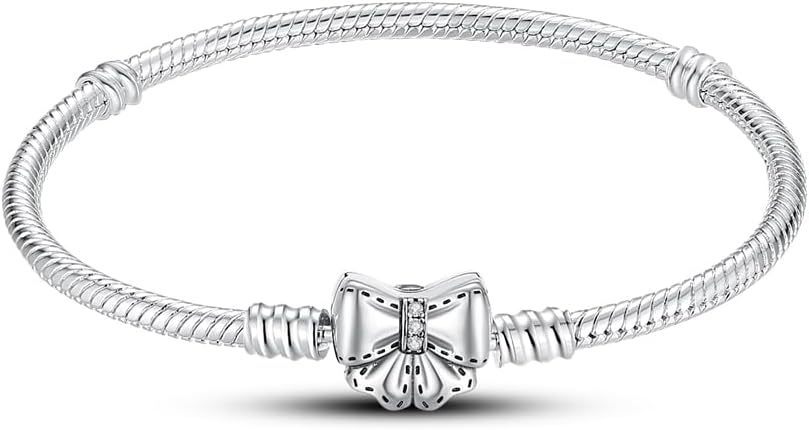 Detalle de KUNSIR Armbänder Damen Moments Schlangen-Gliederarmband aus 925er Silber mit Pandora Bead Charm – Elegantes Schmuckstück als Geschenk