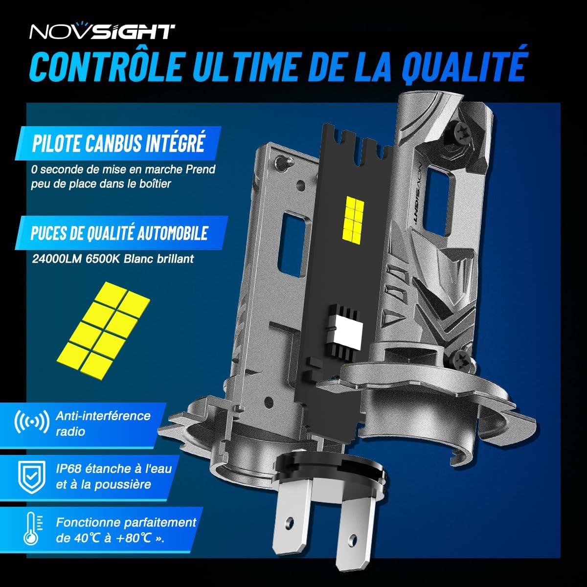 Thumbnail 3 de NOVSIGHT ampoules LED H7 1:1 (kit de conversion, 2 pièces) 6500K