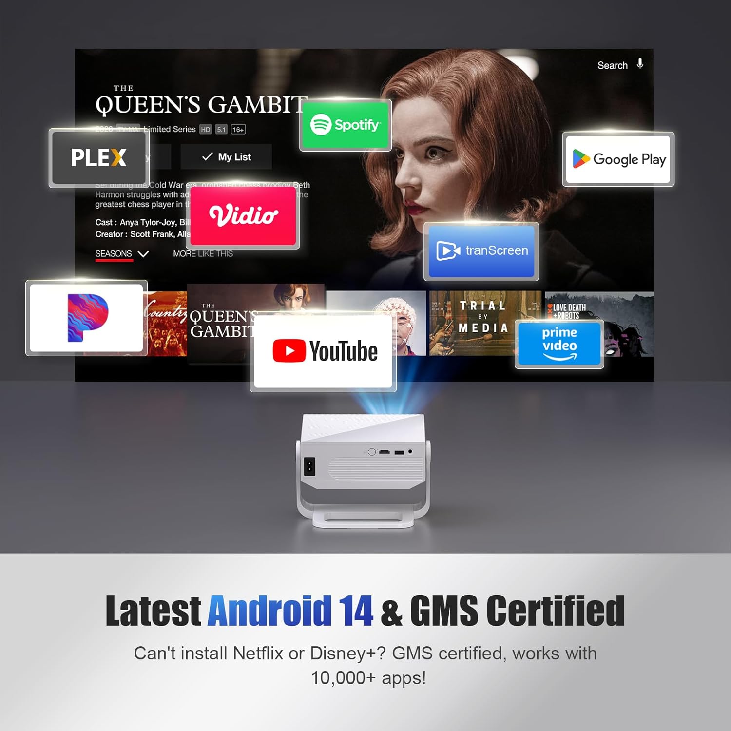 Thumbnail 2 de 2026 Smart Projector Android 14 Mini Projector with WiFi 6, Bluetooth 5.2 and Built-in Apps