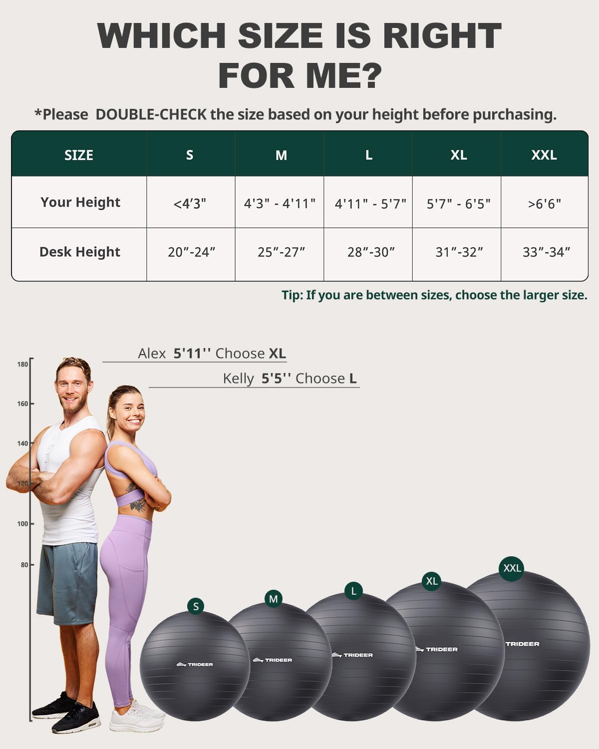 Thumbnail 6 de Trideer Exercise Ball for Yoga, Pilates & Fitness (Stability Ball) with Quick Pump, 5 Sizes