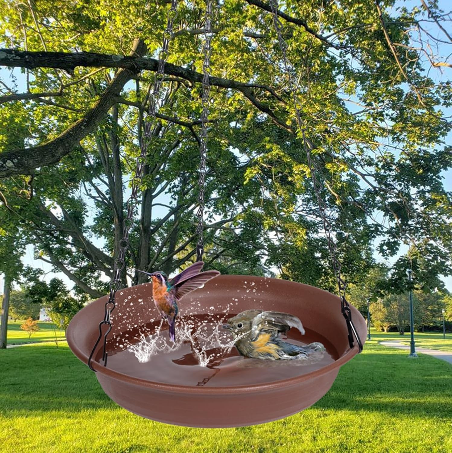 Thumbnail 6 de VUWEZ 12-Inch Hanging Bird Bath Tray, Chocolate PP Plastic with 18.5-Inch Chain