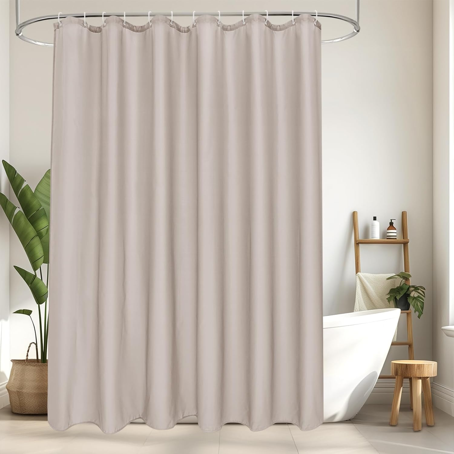 EurCross Duschvorhang 200x180 cm sandfarben, wasserdicht & anti-Schimmel – mit 14 Ringen