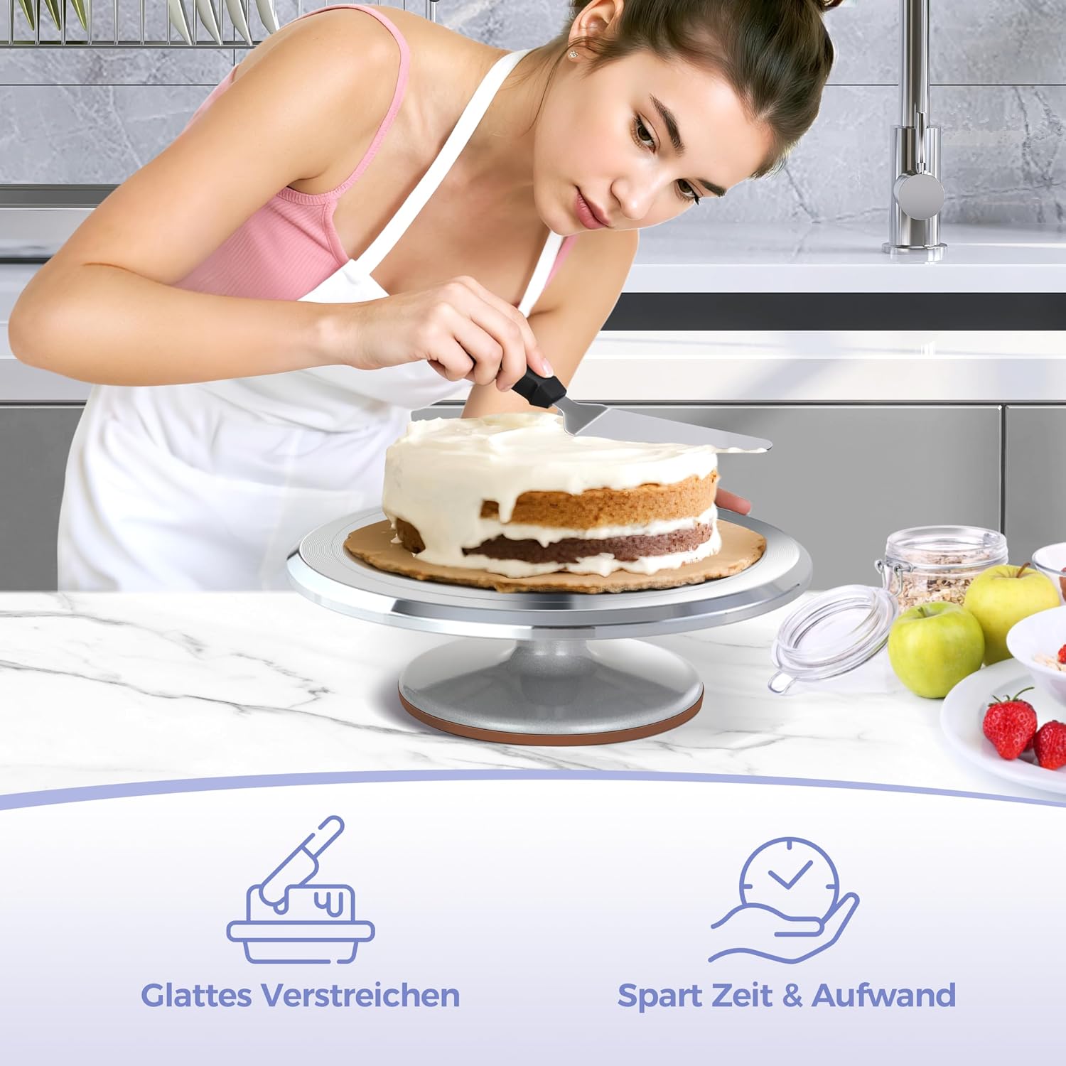 Detalle 2 de Ohuhu Tortenplatte Drehbar aus Aluminiumlegierung – 30 cm mit Stümpfen & Zubehör
