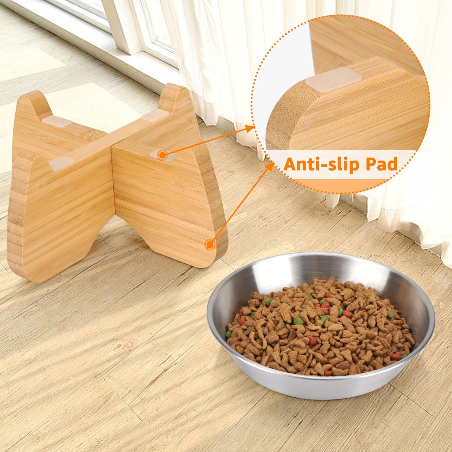 Thumbnail 3 de BULANGDE Raised Cat Bowls with Stainless Steel Bowls and Bamboo Stand (Non-slip, easy-clean)