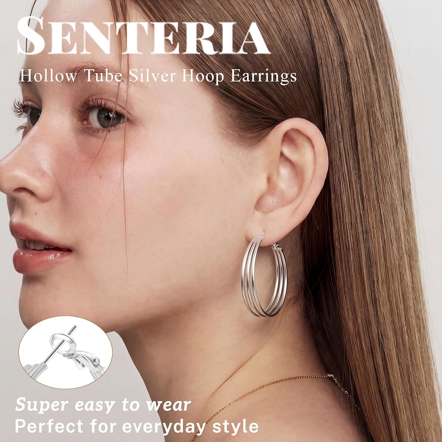 Detalle 2 de Senteria Gold-Plated Hoop Earrings with 925 Sterling Silver Posts