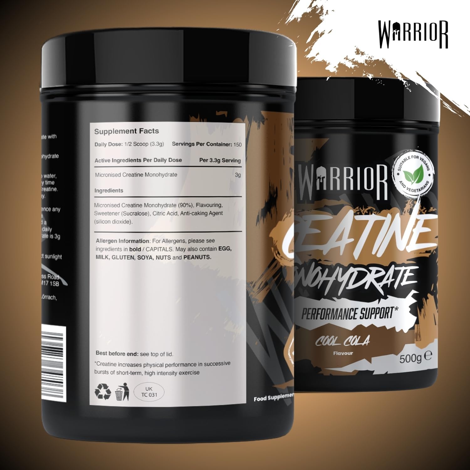 Detalle de Warrior Creatina Monoidrata in Polvere 500 g – Creatina purissima micronizzata per massa e forza