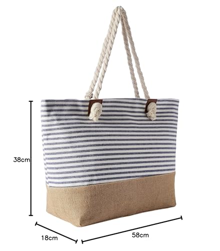 Thumbnail 6 de DonDon Bolso de playa grande impermeable con cremallera — Rayas azul oscuro