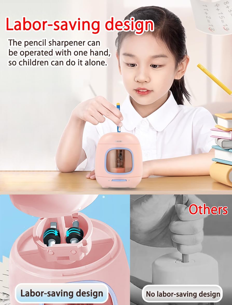 Thumbnail 3 de Electric Pencil Sharpener with 2-Year Warranty – USB/Battery Powered, 6.5–8mm, Pink