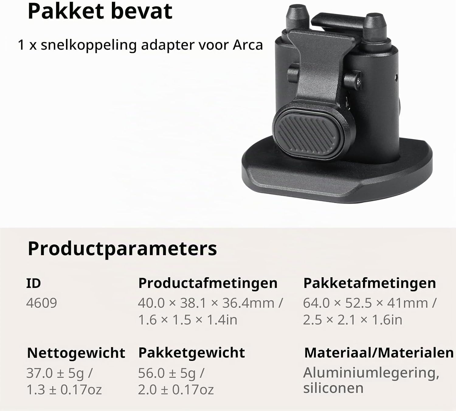 Detalle de SMALLRIG 4609 H11-snelkoppeladapter voor mobiele cages en Arca-statiefkoppen