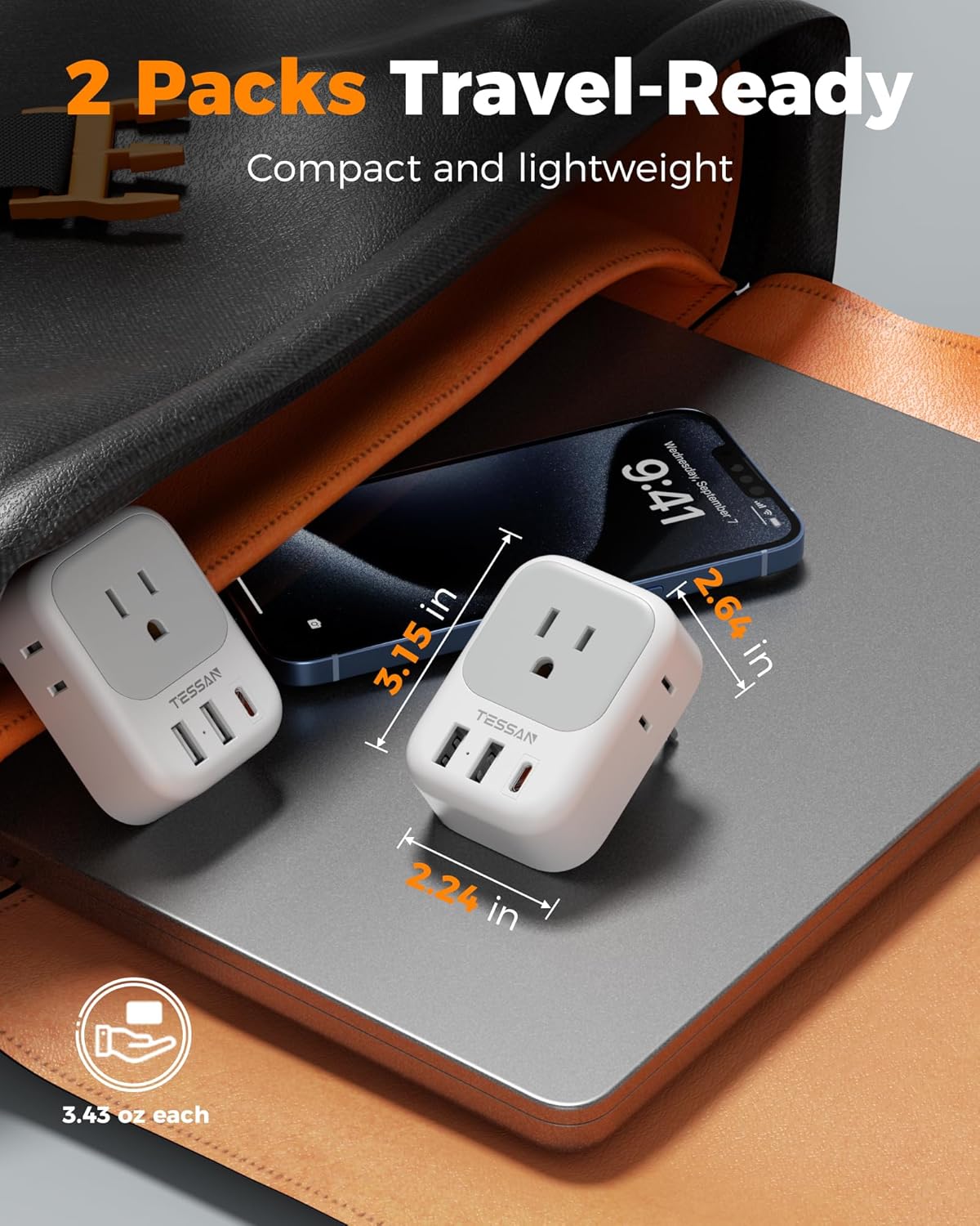 Detalle de TESSAN 2 Pack European Travel Plug Adapter: 7-in-1 EU Power Converter