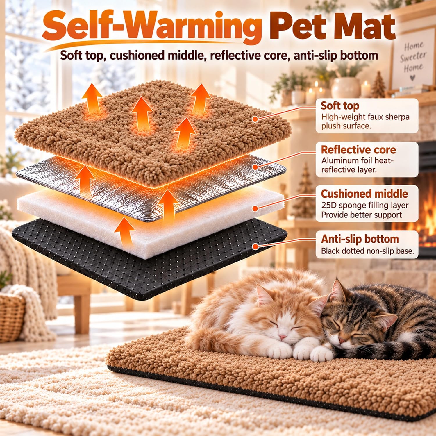 Detalle de PatiencET DZZL-GND Self-Warming Cat Bed, 18" x 24" Fleece Mat, Khaki