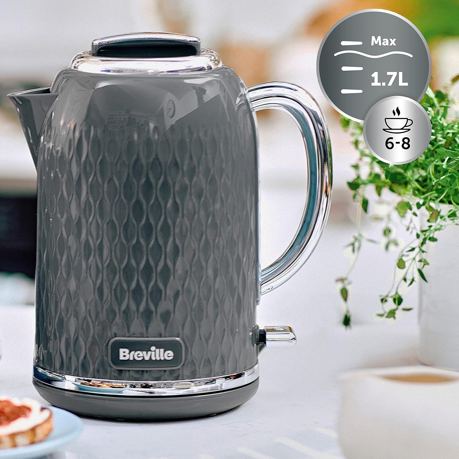 Thumbnail 2 de Breville Curve Electric Kettle (VKT227) – 1.7 L, 3 kW fast boil, grey & chrome