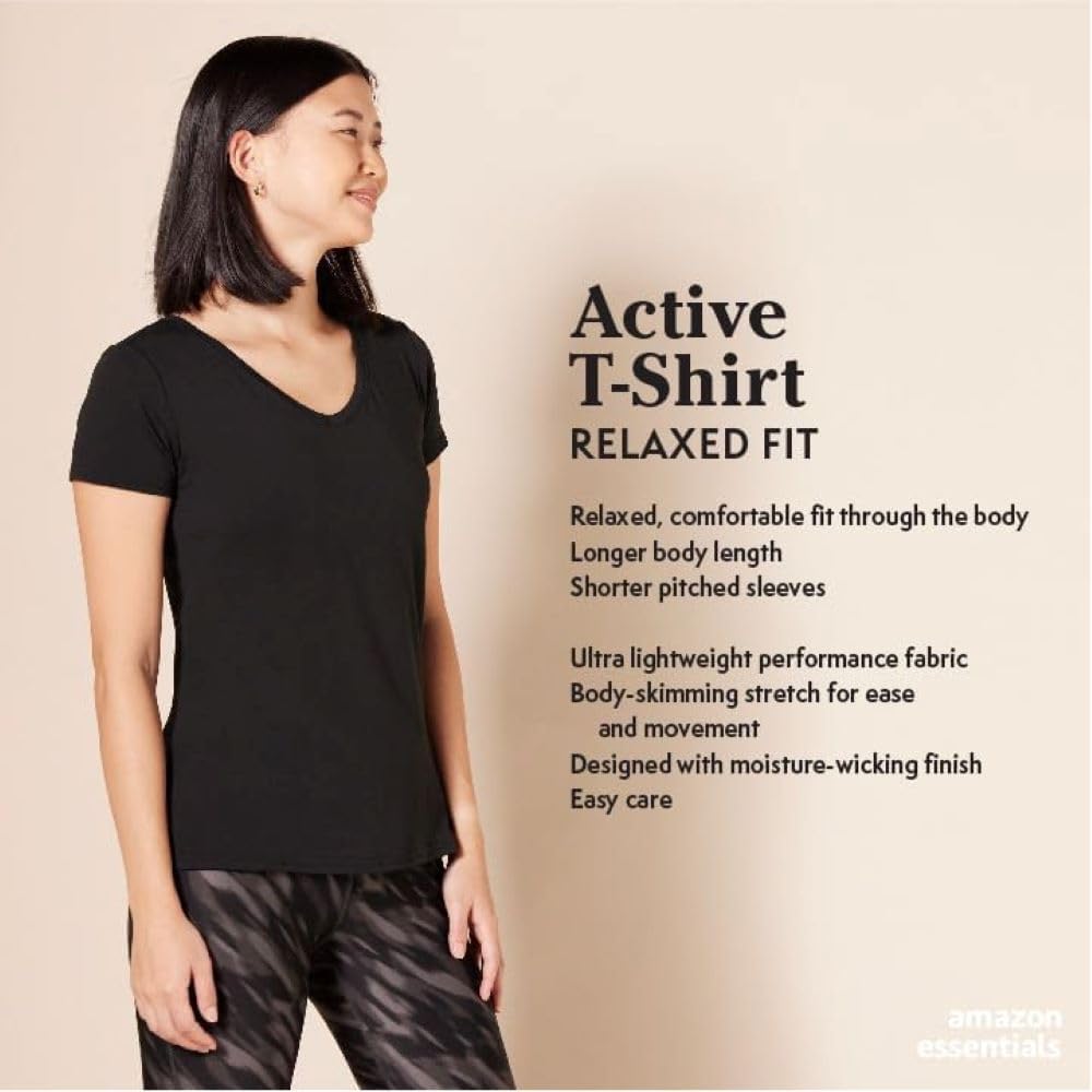 Thumbnail 1 de Amazon Essentials Women's Tech Stretch Short-Sleeve V-Neck T-Shirt (Discontinued Colours) – Multipack