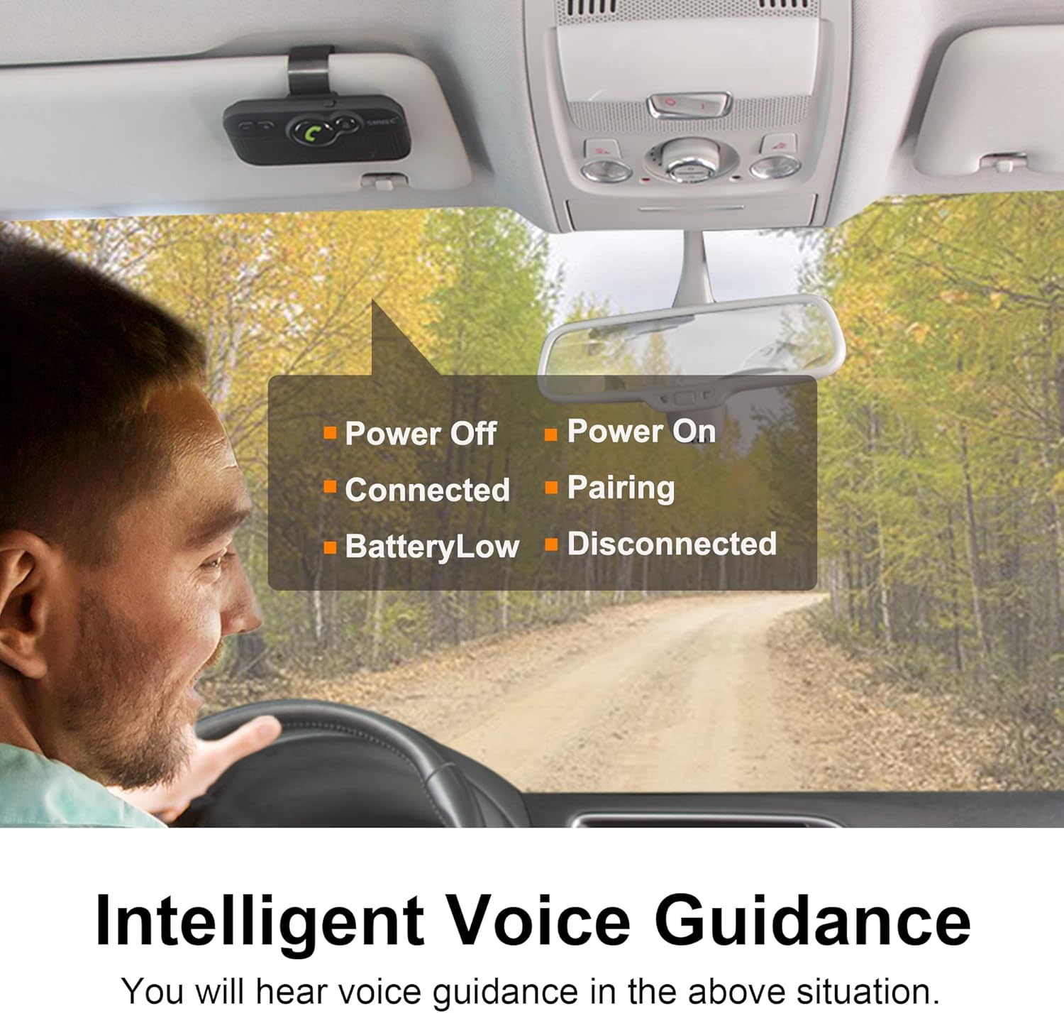 Detalle de SUNITEC Hands Free Car Phone Kit Bluetooth (BC980P) with 3W Speaker, Siri Voice Assistant & Visor Clip