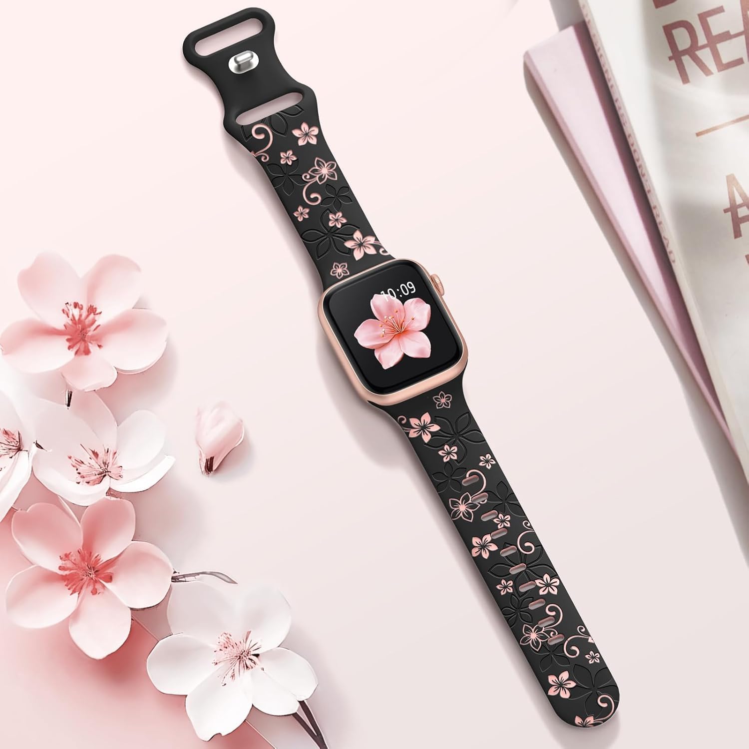 Thumbnail 2 de Floral Engraved Silicone Strap for Apple Watch (38–49mm): Two-Tone Floral Band for Women