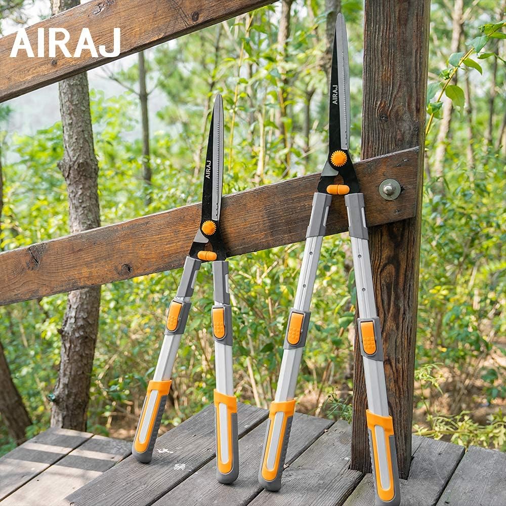 Detalle 1 de AIRAJ 75-88cm Telescopic Hedge Shears Heavy Duty – SK5 Steel Blade, Ergonomic Handles, Free Gloves & Secateurs