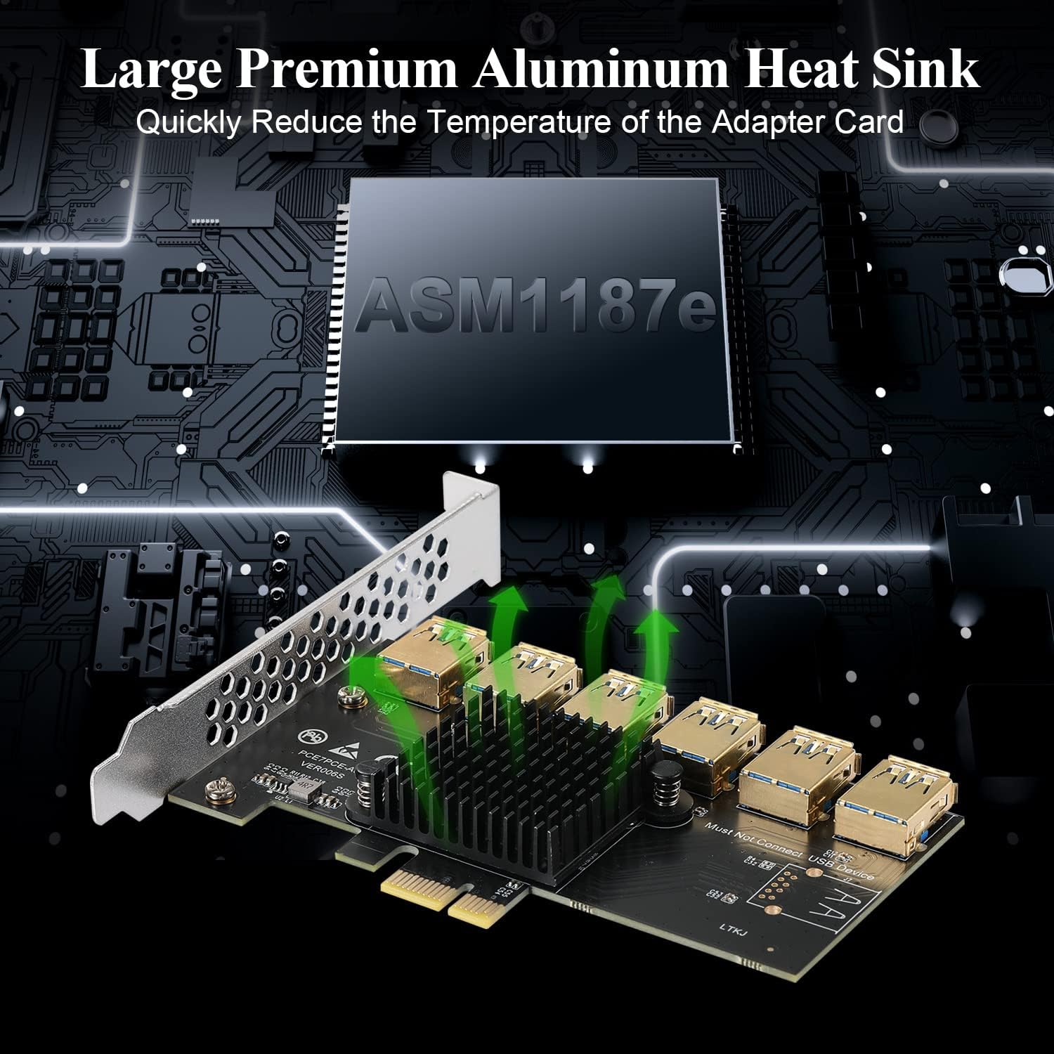 Detalle de MZHOU PCI-E 1X bis 6 USB-Riser-Karte – Stabiler USB 3.0-Adapter für PCIe Slots