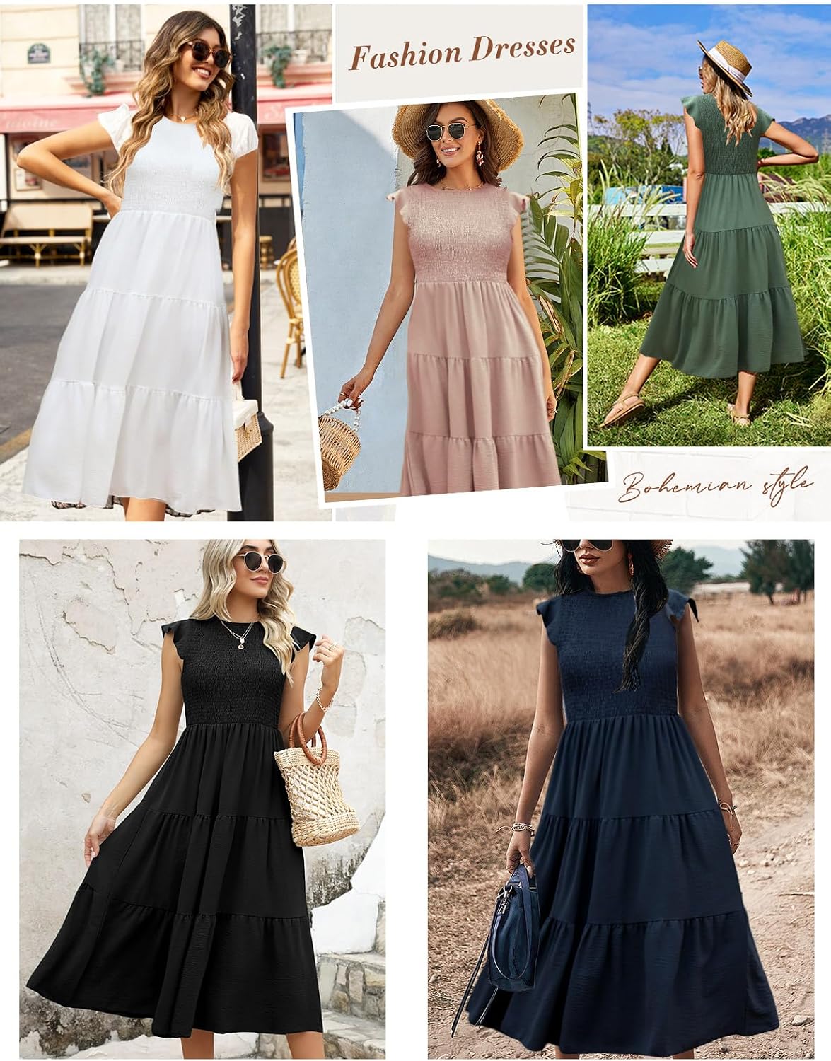 Thumbnail 4 de CMTOP Vestito Donna Estivo lungo con girocollo e maniche a volant, linea A