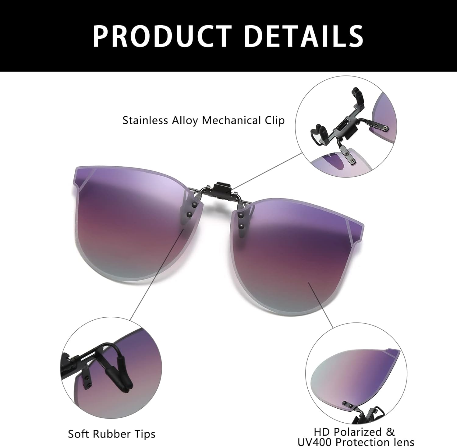 Thumbnail 3 de YAMEIZE clip-on fashion sunglasses with UV protection (TAC lenses), 180° fold design