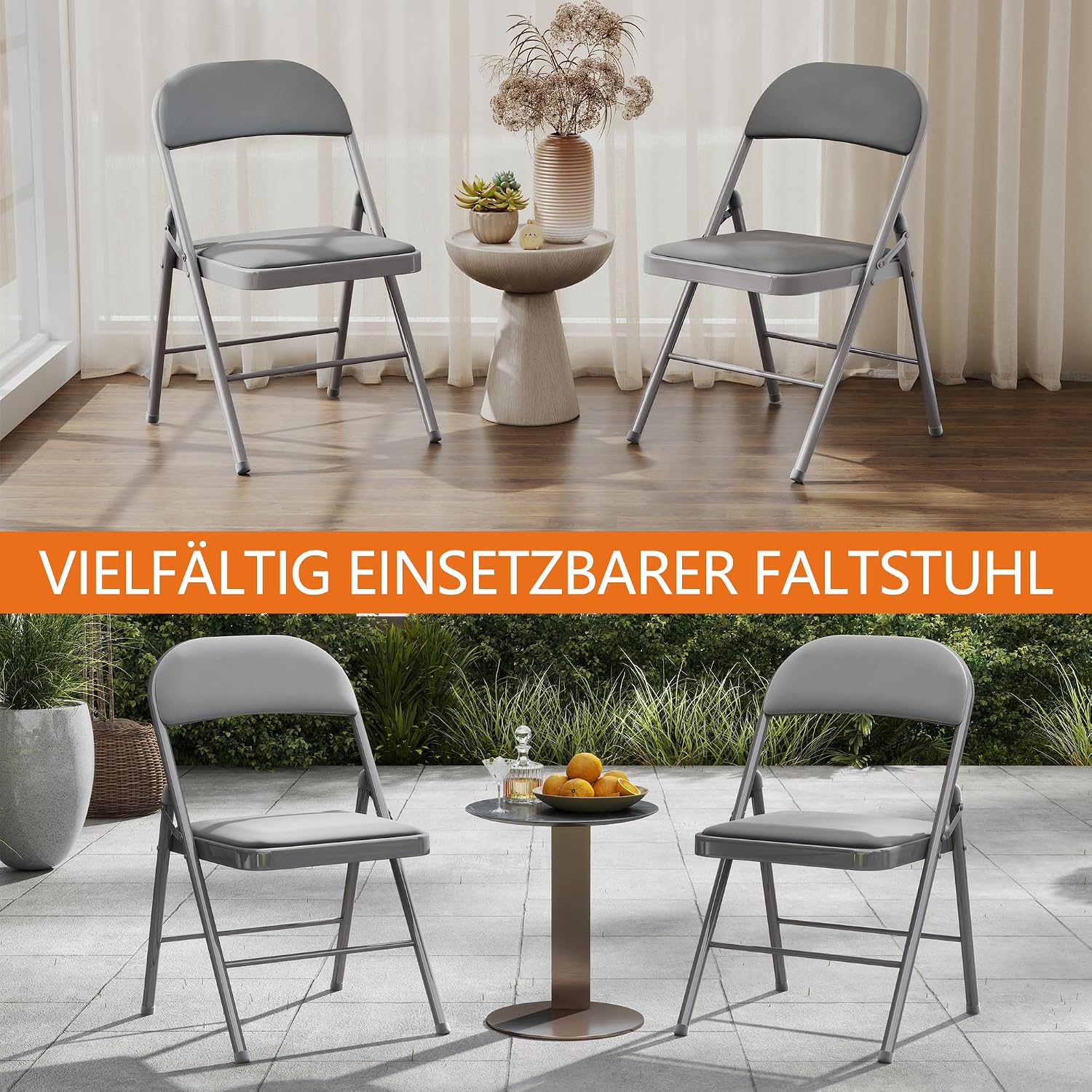 Thumbnail 5 de Asdsed Klappstuhl 4er-Set – gepolsterte Metall-Klappstühle mit 204 kg Tragkraft